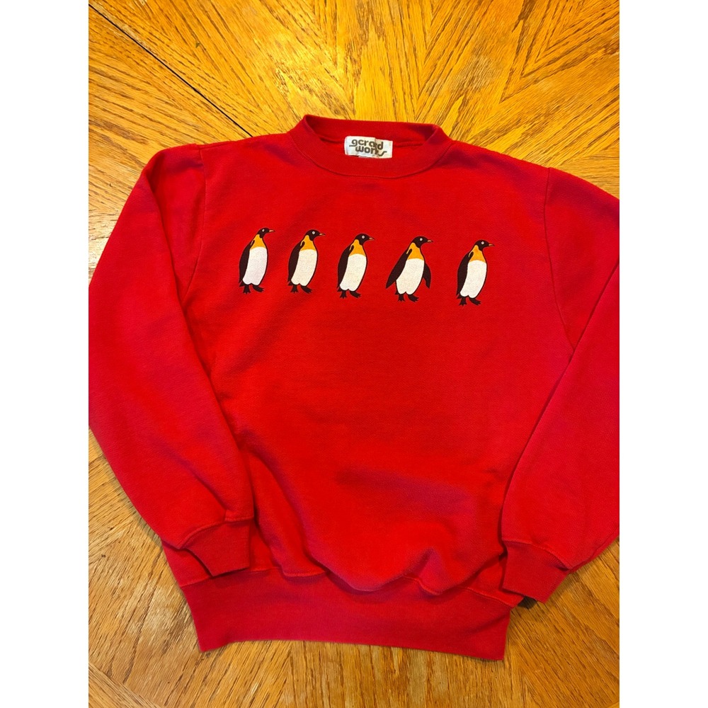 Vintage Gerard Works Penguin Graphic Sweatshirt Red Crewneck Kids Large l